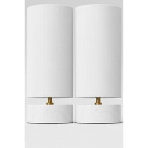 Threshold Table Lamp Faux Marble Set of 2 White Modern Home Decor 14" Tall NEW